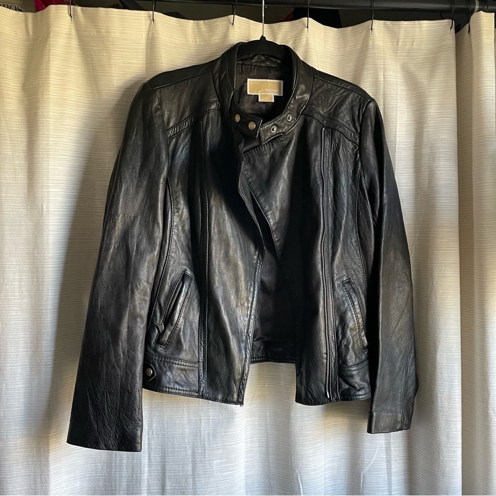 Michael Kors Women’s Leather Jacket - Black Moto (Reposting after I lost it!)